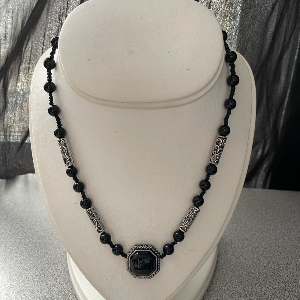 Vintage Black & Silver Beaded Necklace